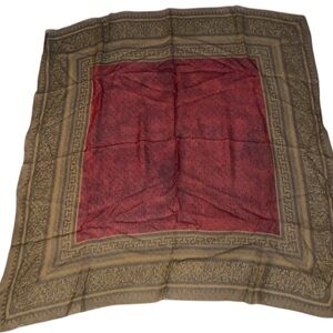 Vintage Red and Olive Silk Scarf Greek Key Border Square Scarf 31.5”